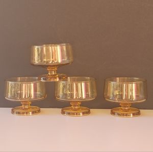 Set of 4 Golden Yellow Glass Stackable Sherbert Dessert Cup Bowl Vintage 50s